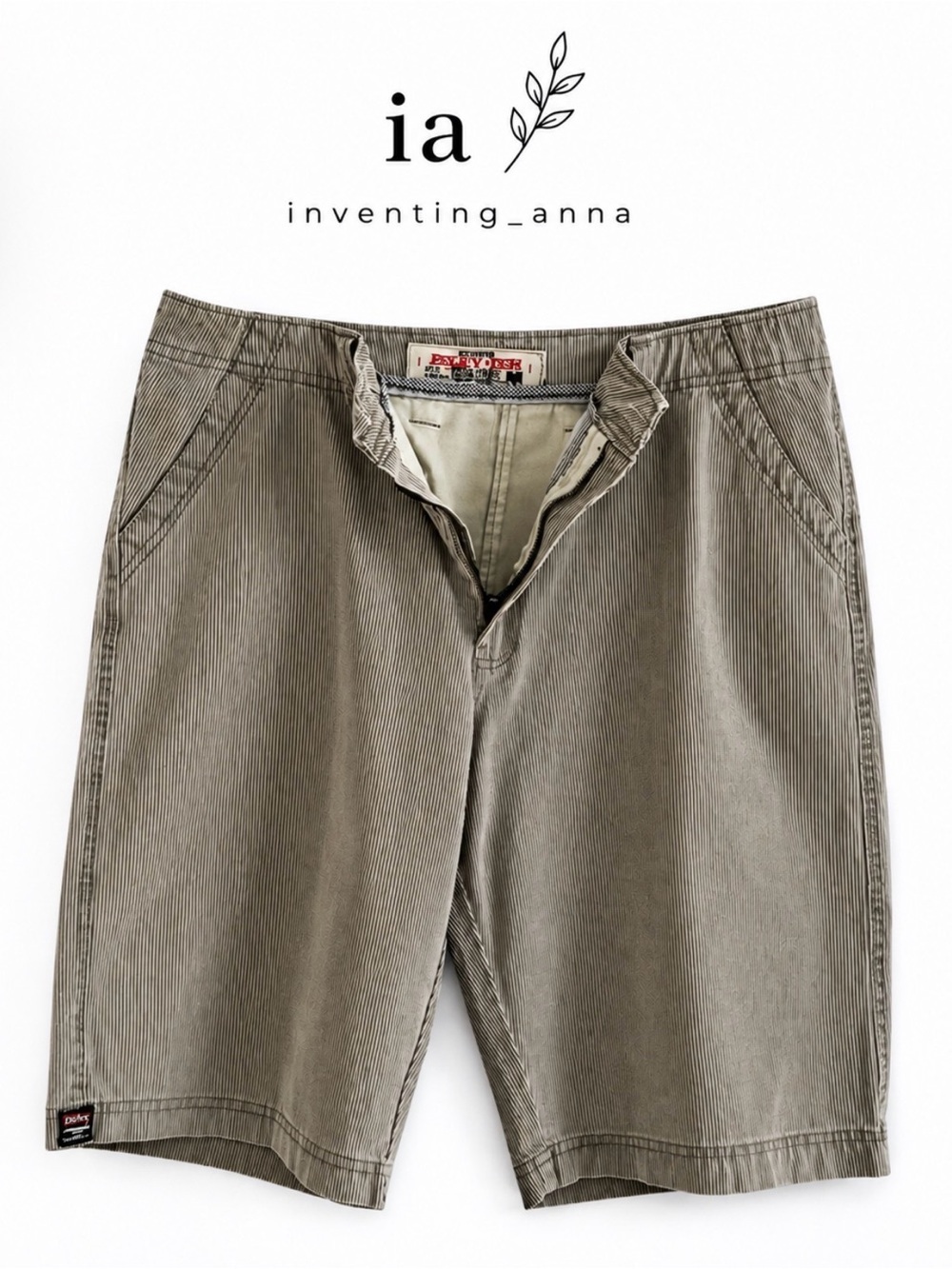 Men's Durable Khaki Shorts with Ribbed Striping and Pockets size 36